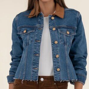 KUT Suede Collar Cropped Denim Jacket